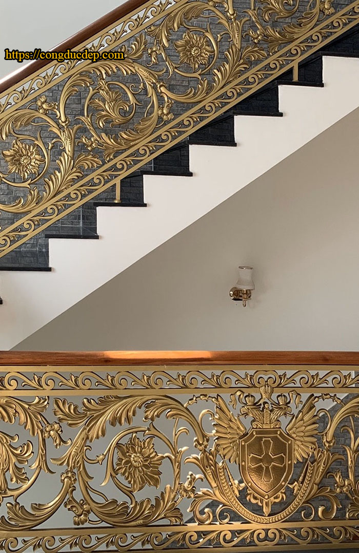 Mẫu lan can cầu thang nhôm đúc nâu nhũ đồng